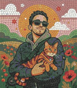 Man and His Ginger Cat Mosaic Art