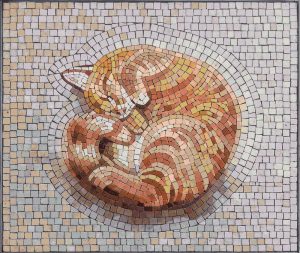 Sleeping Ginger Cat Mosaic Art