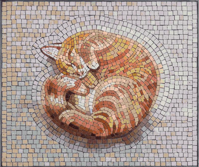 Sleeping Ginger Cat Mosaic Art