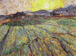 Radiant Sun Over Pastoral Fields Mosaic Art