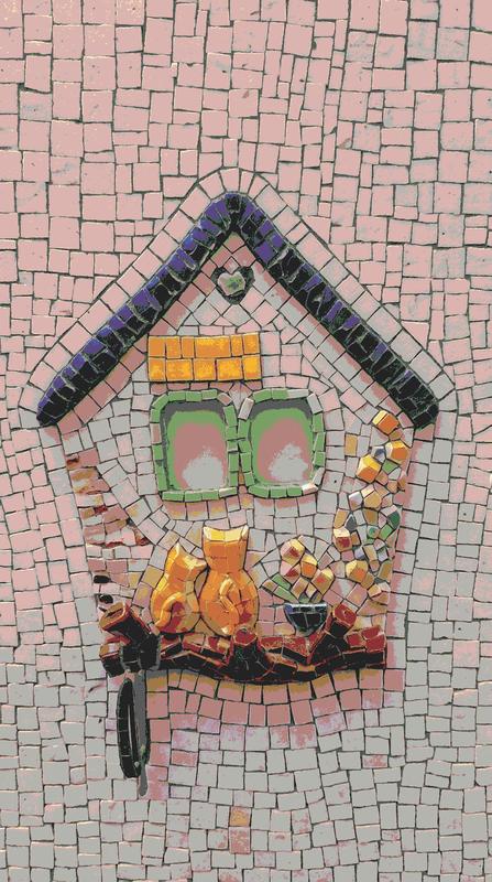 Cozy Cats in a Mosaic House - 15x27 cm
