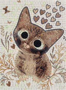 Cute Brown Owl Mosaic Art – Whimsical Wall Decor