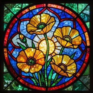 Yellow Poppies and Sun Stained Glass Mosaic