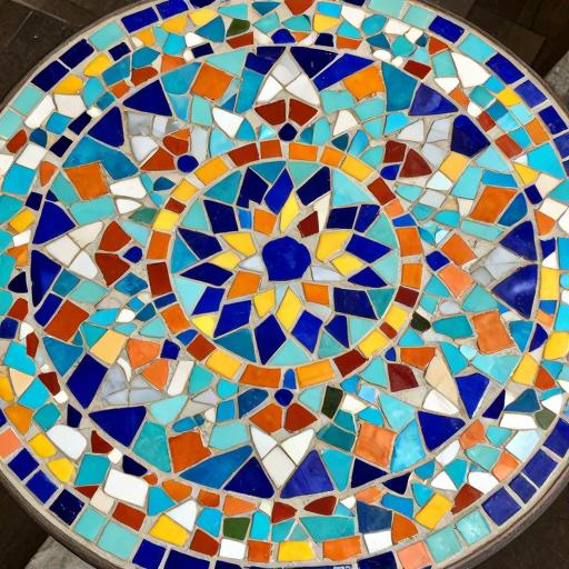 Custom Trencadís Mosaic Round Table - Indian Mandala Design