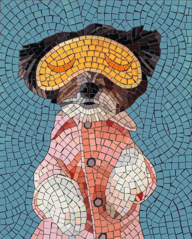 Whimsical Dog in Sleep Mask Mosaic Art