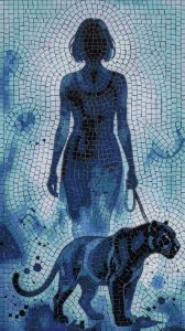 Blue Silhouette Mosaic: Woman and Panther