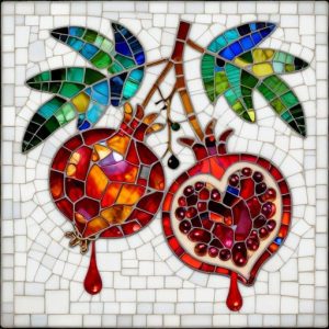 Surreal Pomegranate Heart Mosaic Art