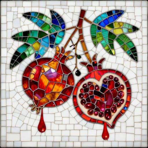 Surreal Pomegranate Heart Mosaic Art