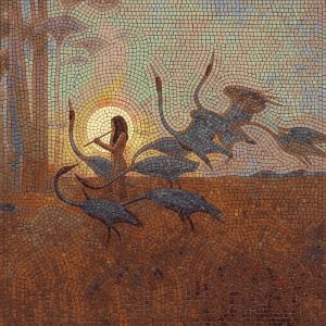 Flute Player and Cranes Mosaic Art