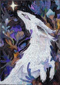 White Wolf and Star Mosaic Art – Mystical Night