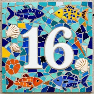 Custom Mosaic House Number 16 – Mediterranean Style