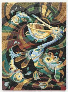 Stylized Bird and Fish Mosaic Art – 50×67 cm