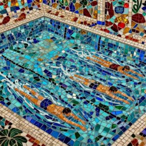 Mosaic Art: Swimmers in a Pool – Opus Incertum Style