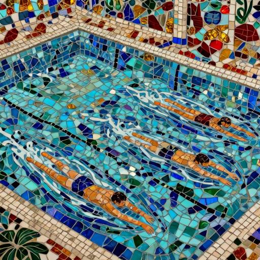 Mosaic Art: Swimmers in a Pool - Opus Incertum Style