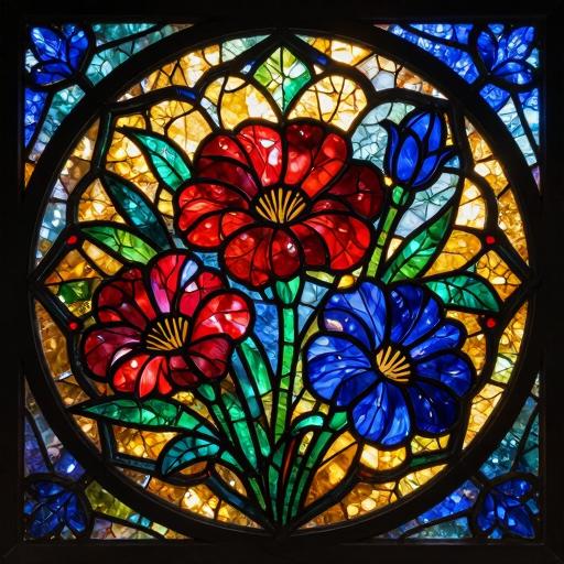 Hollyhock Flowers Stained Glass Mosaic Art