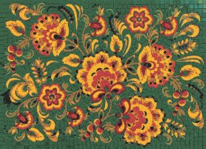Vibrant Floral Folk Art Mosaic – 60×43 cm