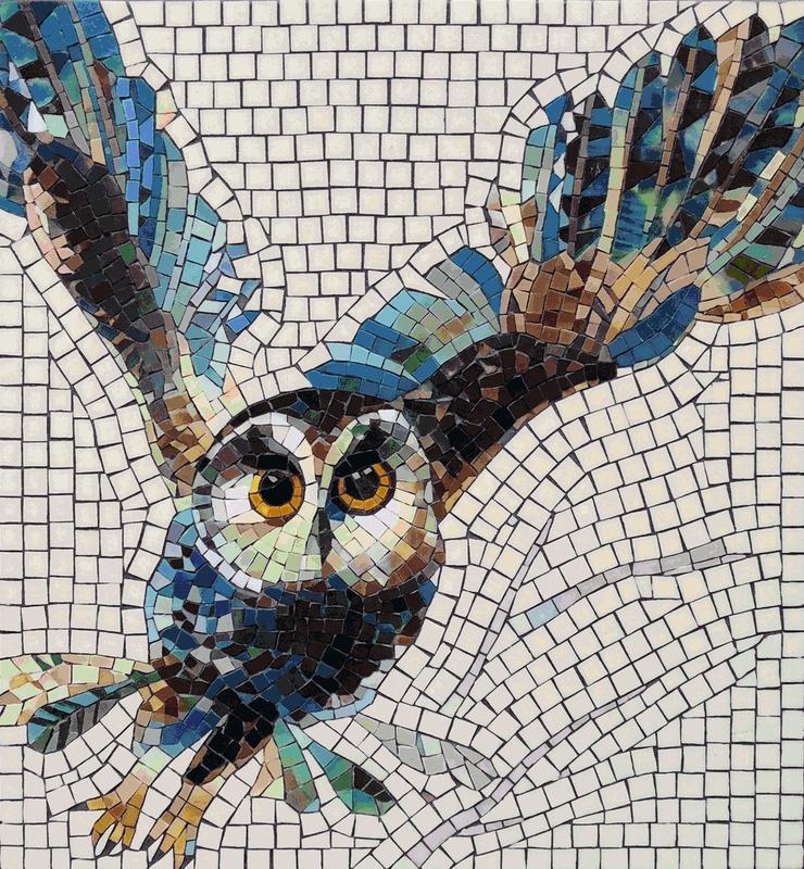 Flying Owl Mosaic Art - Dynamic Nature Wall Decor