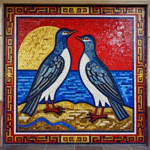 Soviet Style Mosaic Art – Two Seagulls on the Coast