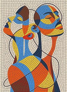 Abstract Duo Mosaic Art – Vibrant Stylized Profiles