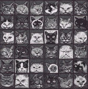 Monochrome Cat Faces Mosaic Art – 25×25 cm
