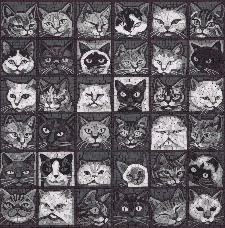 Monochrome Cat Faces Mosaic Art - 25x25 cm