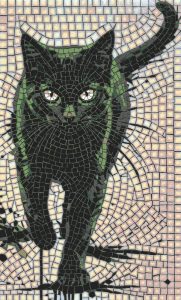 Mysterious Black Cat Mosaic Art – 60×100 cm