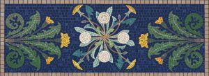 Classical Floral Mosaic Art on Blue Background