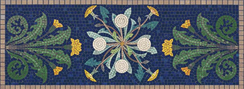 Classical Floral Mosaic Art on Blue Background
