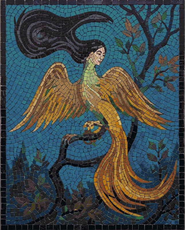 Golden Mythical Bird Woman Mosaic Art
