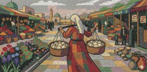 Traditional Market Life Mosaic Art