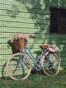 Vintage Blue Bicycle with Flowers Mosaic Art