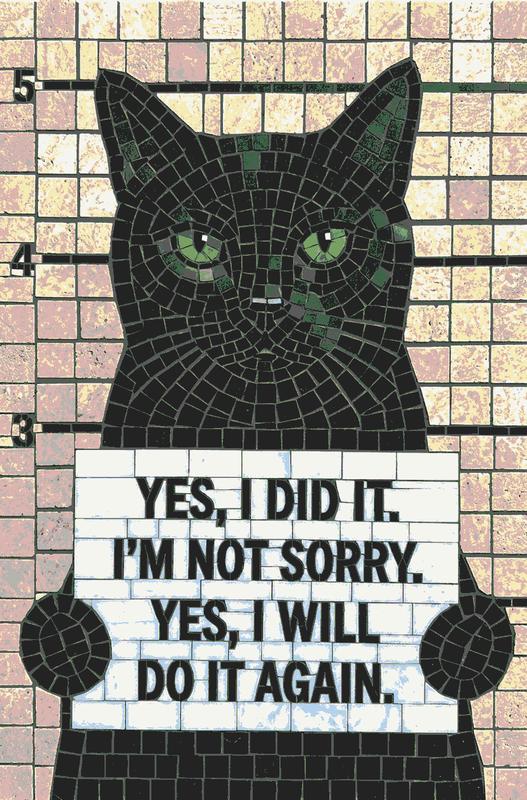 Defiant Black Cat Mosaic Art - Funny Mugshot