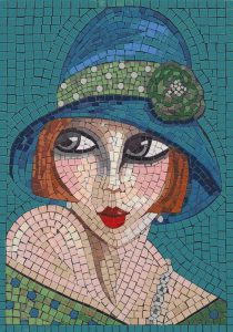 Elegant Woman in Blue Hat Mosaic Art