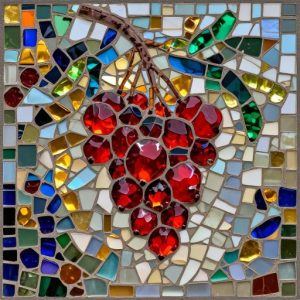 Red Pomegranate on a Branch Mosaic Art – Opus Incertum