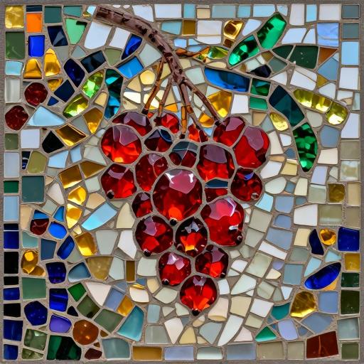Red Pomegranate on a Branch Mosaic Art - Opus Incertum