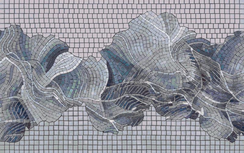 Abstract Blue Wave Mosaic Art - 200x127 cm