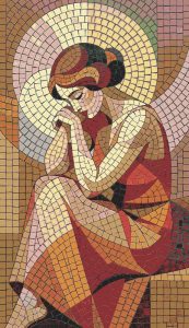 Meditative Woman Mosaic Art – Warm Golden Tones