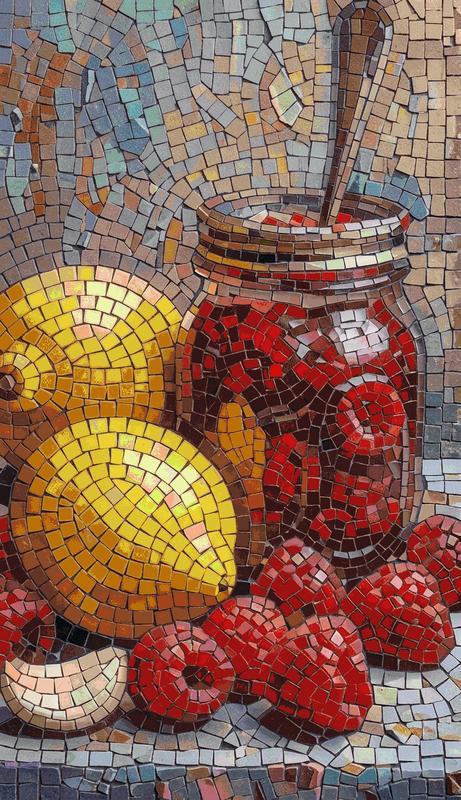 Mosaic Still Life: Red Berries and Lemons