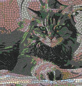 Grey Tabby Cat Mosaic Art – 30×32 cm