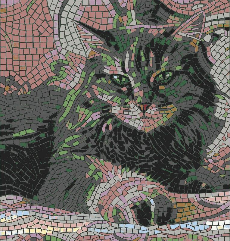 Grey Tabby Cat Mosaic Art - 30x32 cm