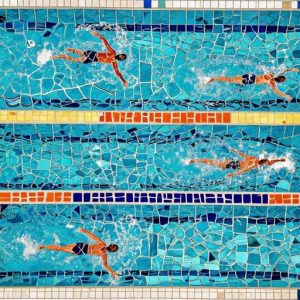 Trencadís Mosaic: Swimmers in the Pool Top View