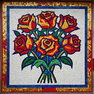 Soviet Style Rose Bouquet Mosaic Art – Custom Size