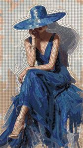 Elegant Woman in Blue Mosaic Art