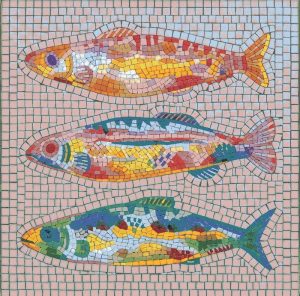 Colorful Mosaic Fish Trio Art