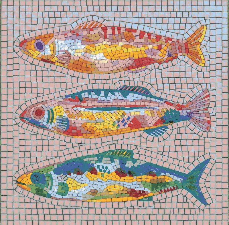 Colorful Mosaic Fish Trio Art
