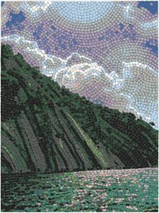 Serene Mountain Lake Mosaic Art