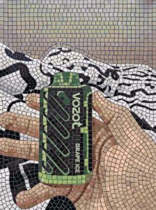 Modern Mosaic Art: Hand Holding a Green Vape