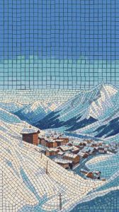 Snowy Mountain Village Mosaic Art
