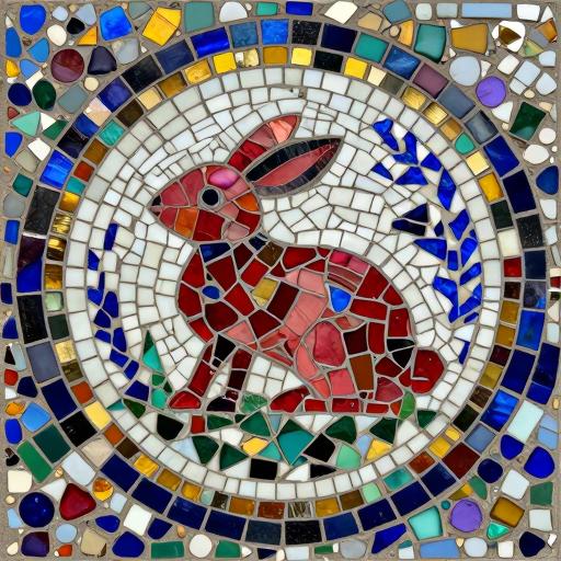 Pink Rabbit Gzhel Style Mosaic Art