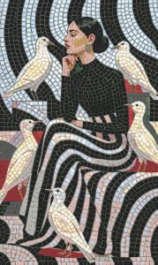 Elegant Woman and White Doves Mosaic Art